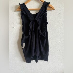 LOFT Black Sleeveless Tie Front Ruffled Tank Top